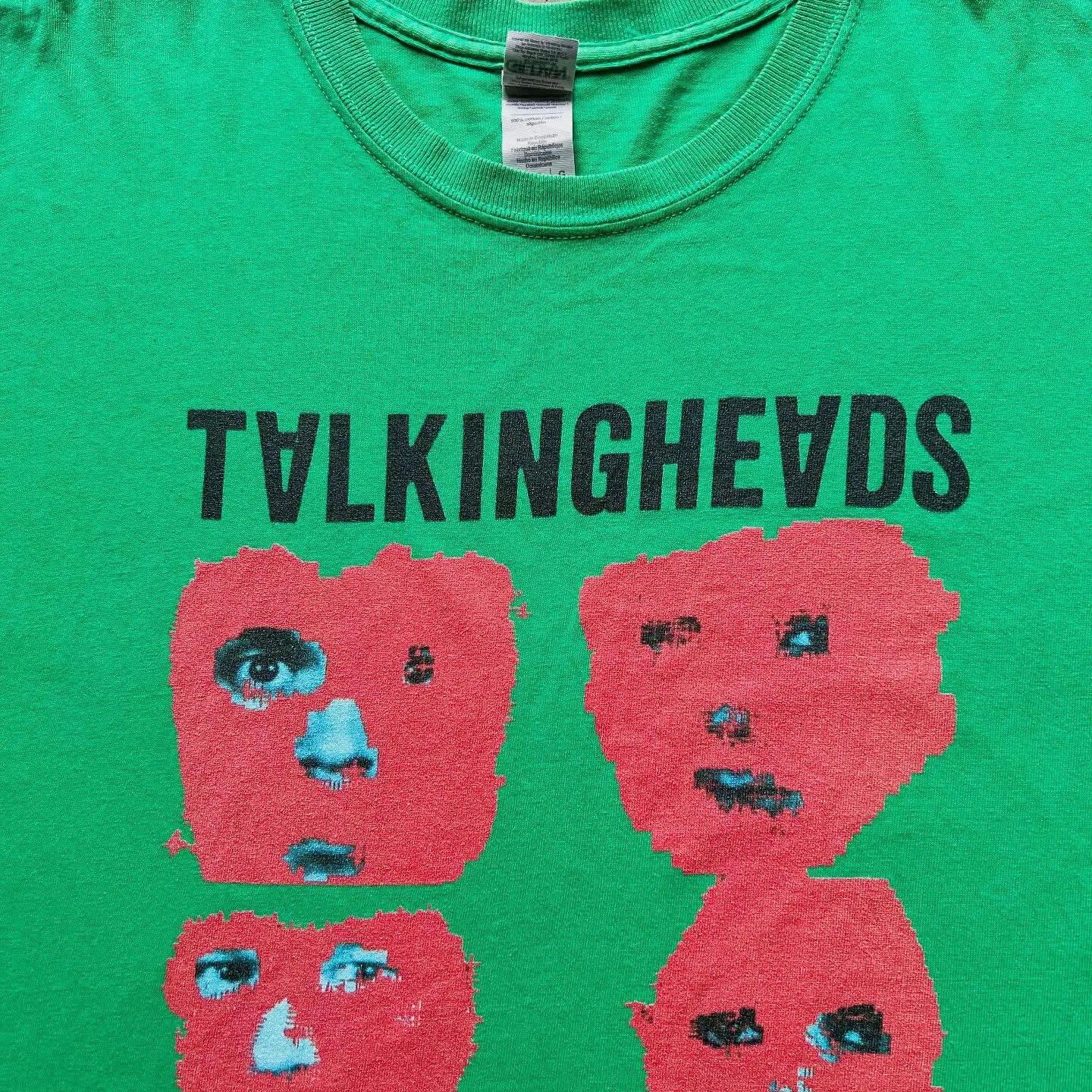  Green Short Sleeve T-Shirt Street Face Rock Band Surrounding Vintage American Style Cotton round Neck Men's Summer Top