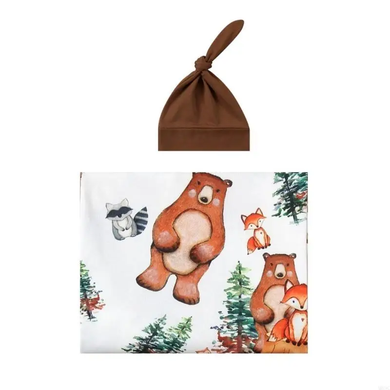 

M89C Newborn Baby Hat and Wrap Set Soft and Comfortable Blanket Beanie for Daily Care