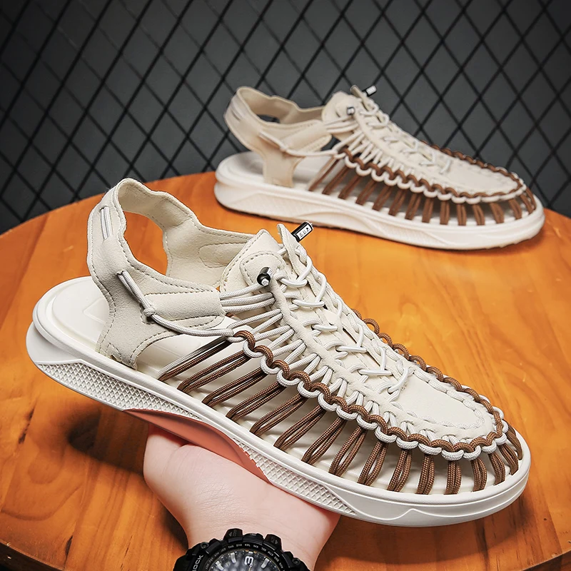 

Summer Men Sandals Genuine Leather Mens Casual Shoes Outdoor Men Leather Sandals for Men Beach Shoes Roman mens Shoes