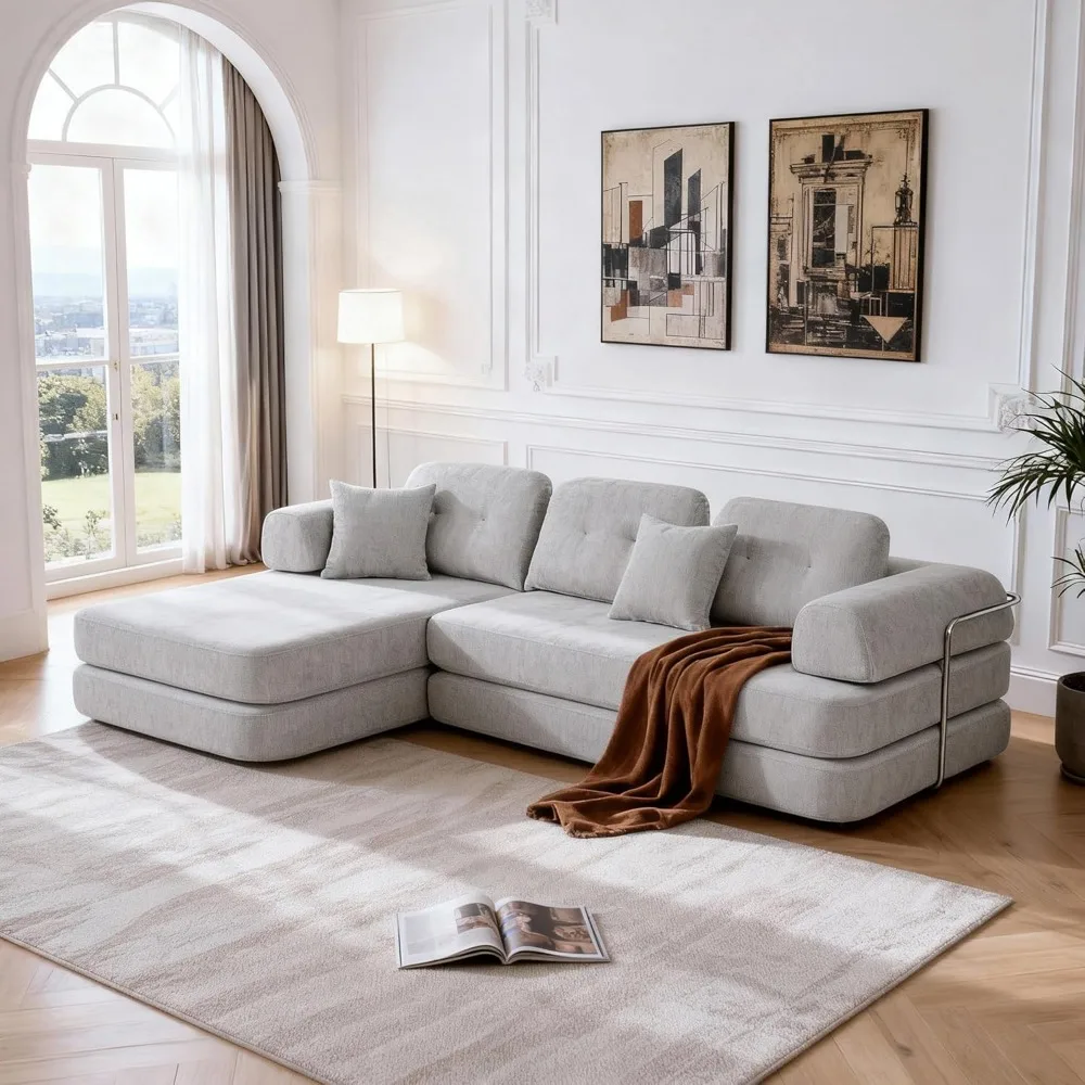 104-Zoll Cloud Modulares Ecksofa, Chenille Couch ohne Gestell für Wohnzimmer mit Hardware, Komprimiert Verpackt, Maßgefertigt