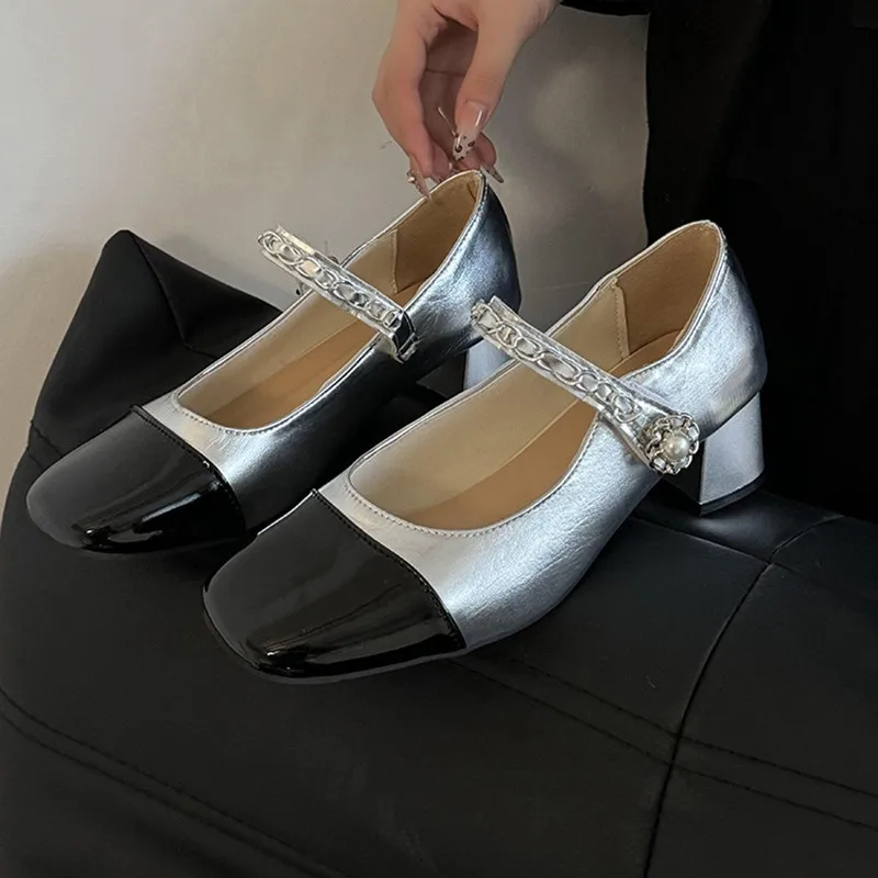 2026 Pearl Clasp Thick-Topped High Heels Black White Classic Fashion Slippers for Daily Wear And Formal Occasions Sizes 35 - 42 view 5