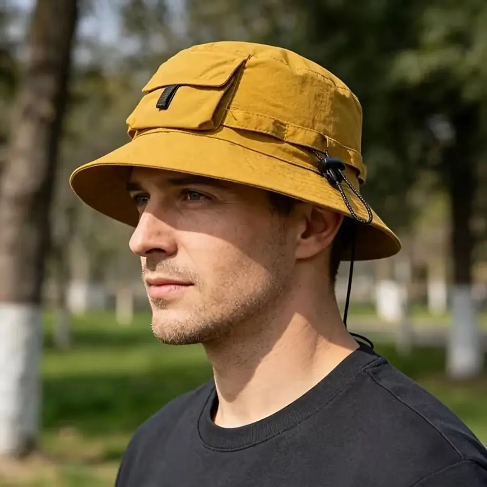 Anti-UV Foldable Bucket Hat Pocket Design With Storage Bag Waterproof Sun Hat Breathable Polyester Sun Protection Hat Outdoor
