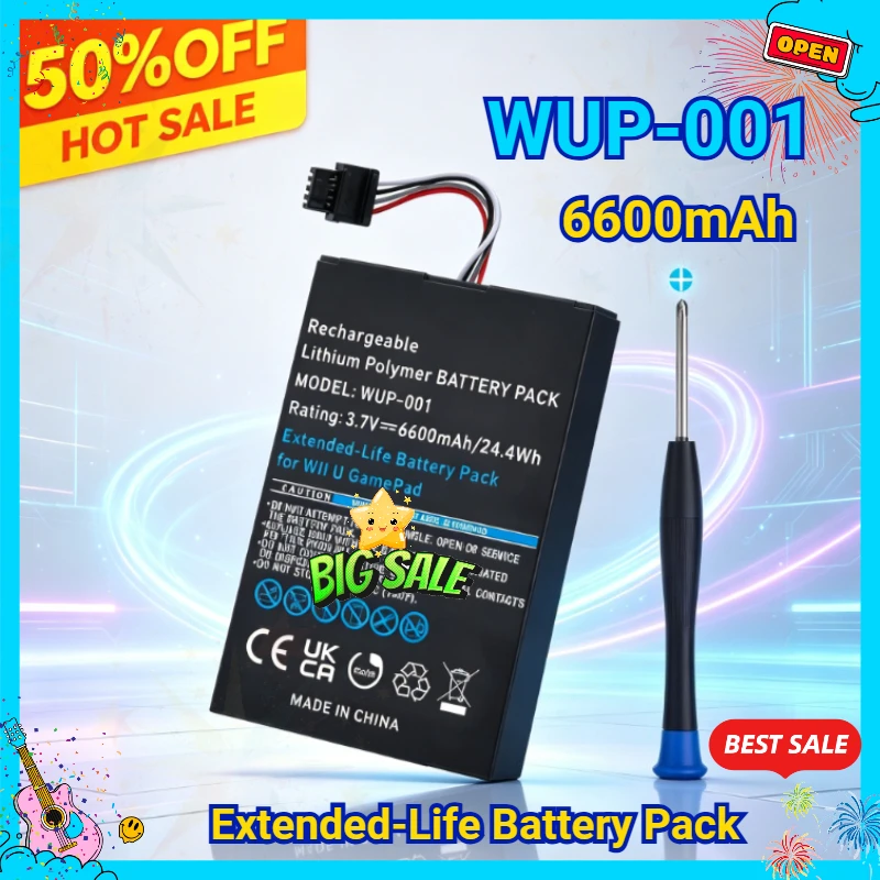 6600mAh Extended-Life Rechargeable Li-ion Battery Pack WUP-001 for Nintendo Wii U Gamepad Wireless Controller WUP-010 WUP-012