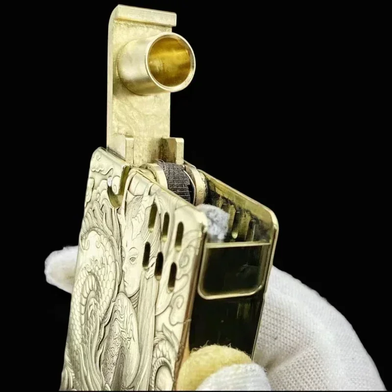 2026 New Creative Brass Semi-automatic Ejection Oiler Double-sided Fine Embossed Large Oil Capacity Gadget Men's Gift