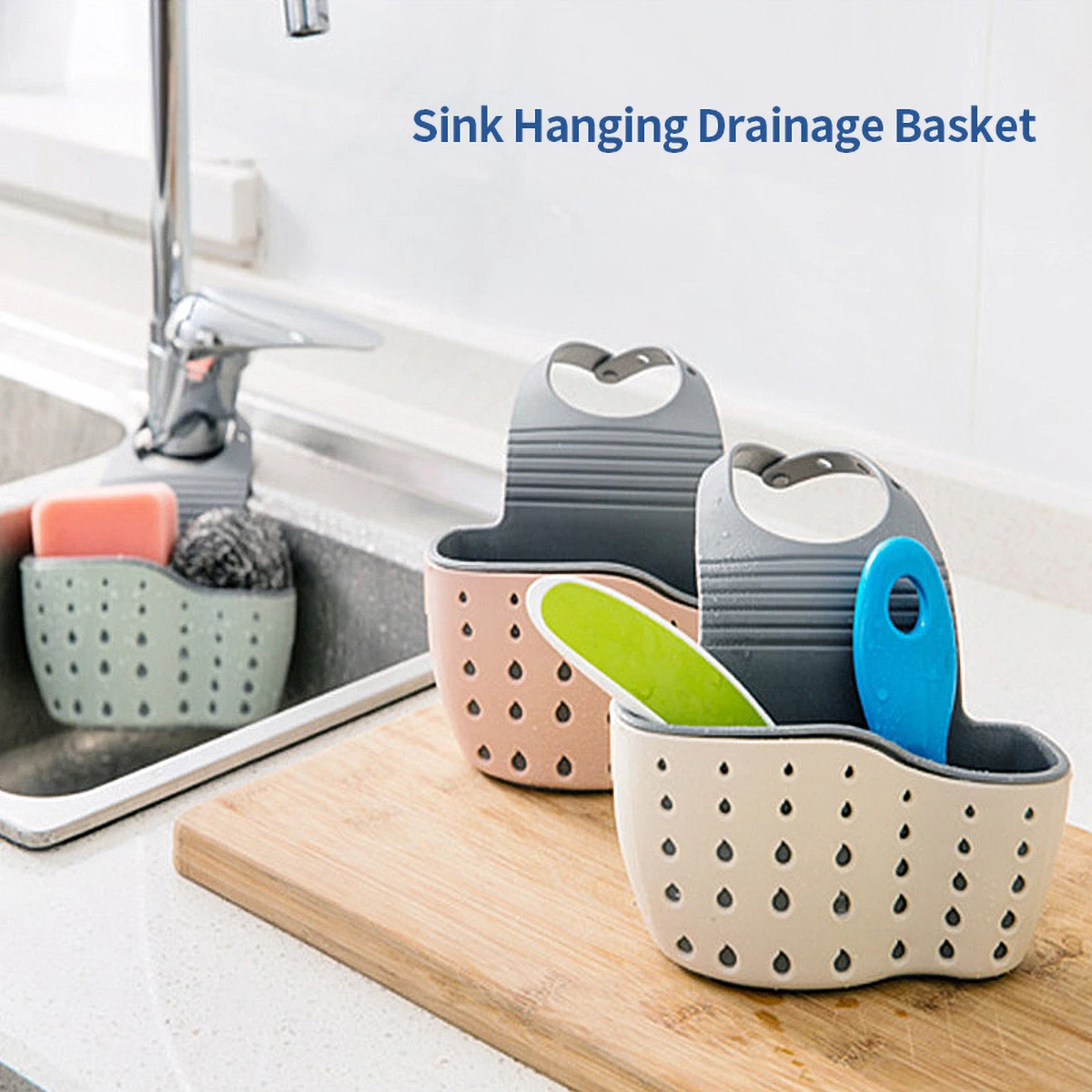 Space Saving Detachable Sink Hanging Basket No Drill Drainer Organizer Bag for Kitchen Tools Drip-Free Design