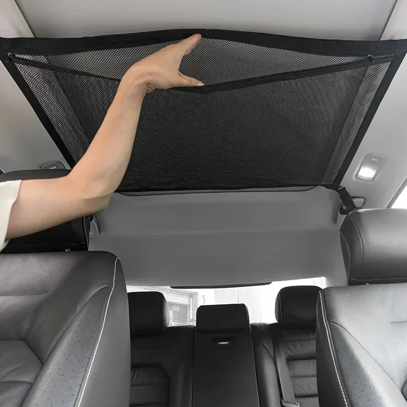 Adjustable Capacity Car Ceiling Cargo Net Pocket for SUV Strong Bearing Roof Storage Organizer with Multiple Pockets