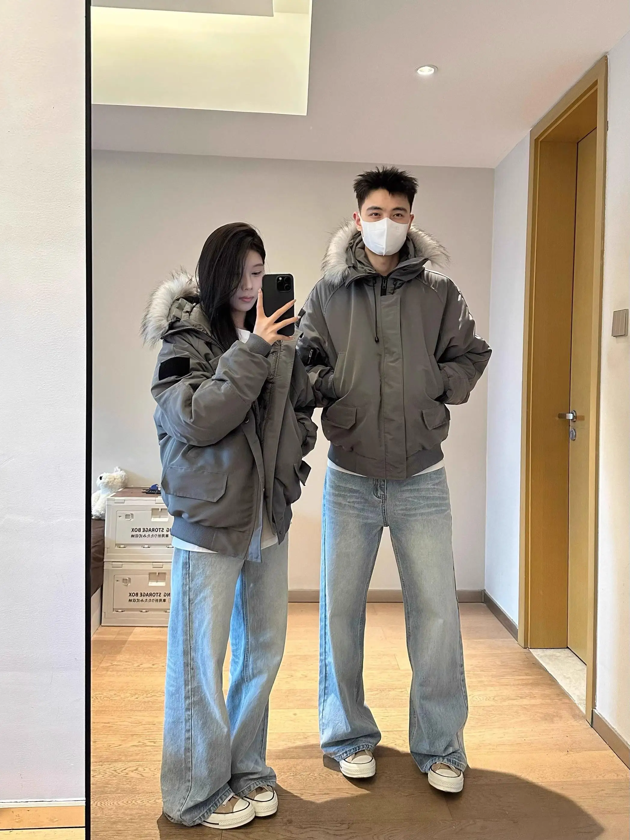 

Утепленная хлопковая куртка с большим меховым воротником для мужчин, зимняя теплая рабочая одежда, повседневное молодежное пальто с длинными рукавами для пар