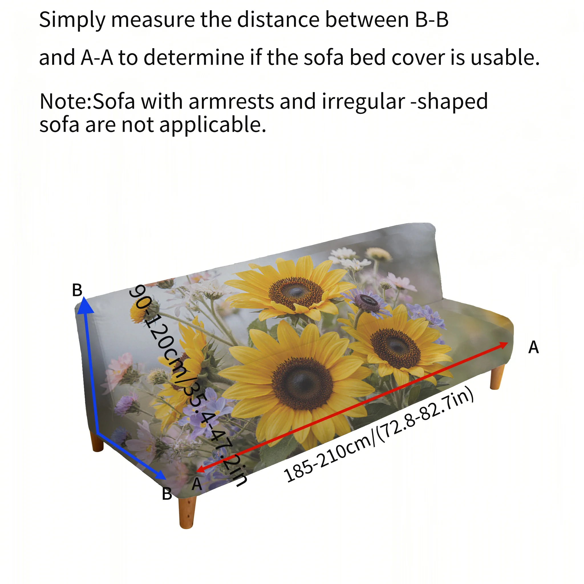 Big flower sunflower armless elastic sofa bed cover, non-slip and anti-grab furniture protective cover, easy to install