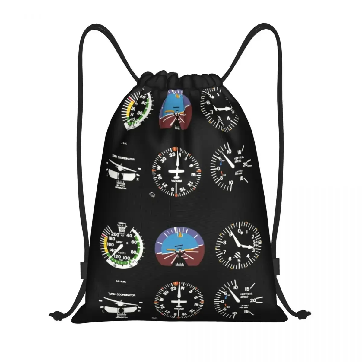 Cockpit Six Dials Flight Simulator Pilot Drawstring Bags Men Women Lightweight Airplane Aircraft Sports Gym Storage Backpack