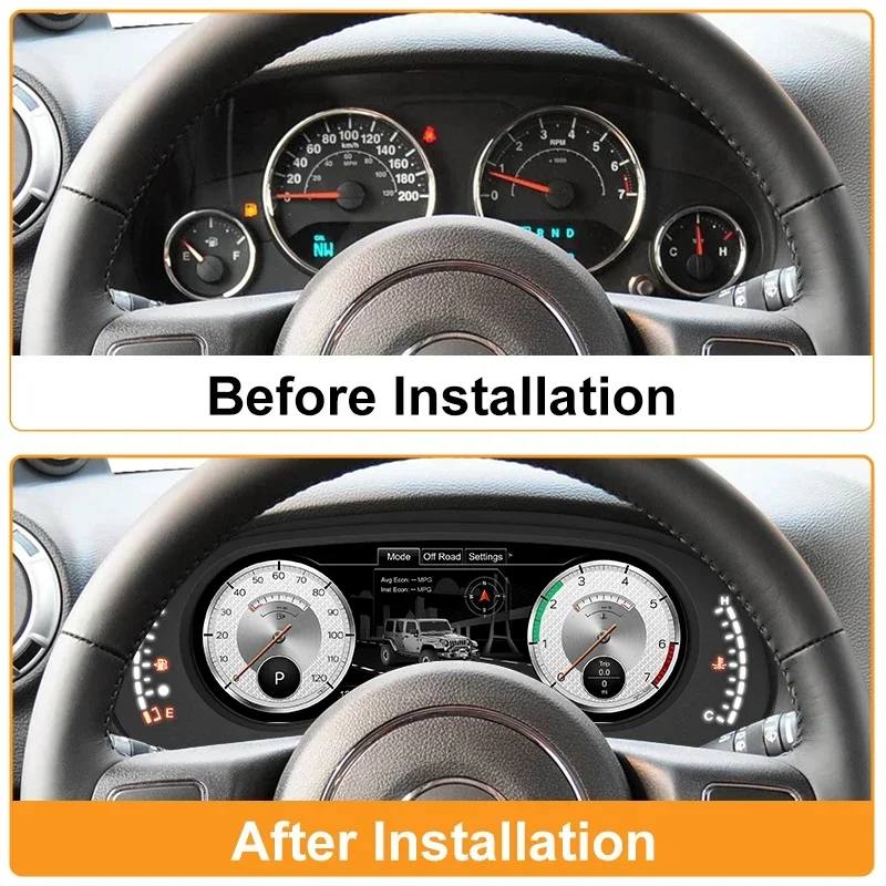 

For Jeep Wrangler 2011-2017 Dashboard Cluster Digital Screen 5+4 Colour UI 2K Speedometer LCD instrument panel Anti-glare screen