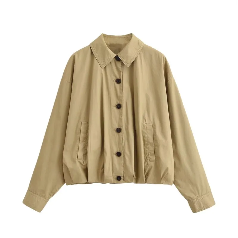 

Women's Jacket Coats Spring Casual Lapel Collar Long Sleeve Single Breasted Jackets Street Fashion Outerwear Female Balloon Tops