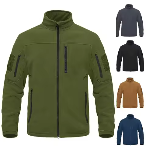 2024 Full Zippper Warm Fleece Tactical Jackets Men's Winter Thermal Turtleneck Jacket Outdoor Work Hunting Coats Safari Jacket