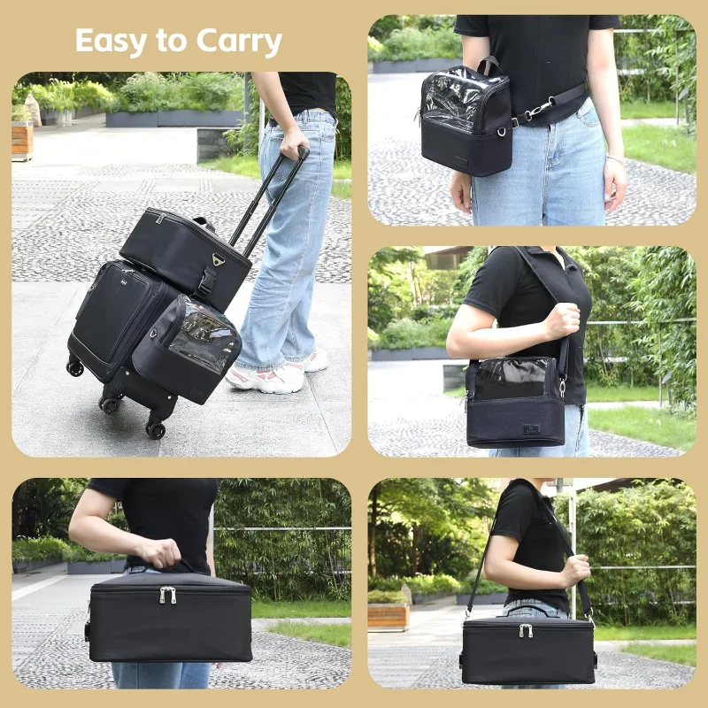 حقيبة فنان مكياج احترافية 4 في 1 حقيبة مستحضرات تجميل دوارة منظم حقيبة سفر كبيرة جدًا مع