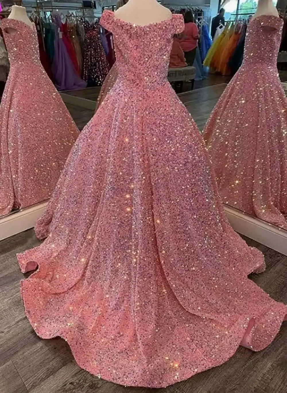 Vestidos de niña de flores con lentejuelas y hombros descubiertos con purpurina para bodas, vestido largo para fiesta infantil, desfile de cumpleaños, vestido Formal de baile de princesa