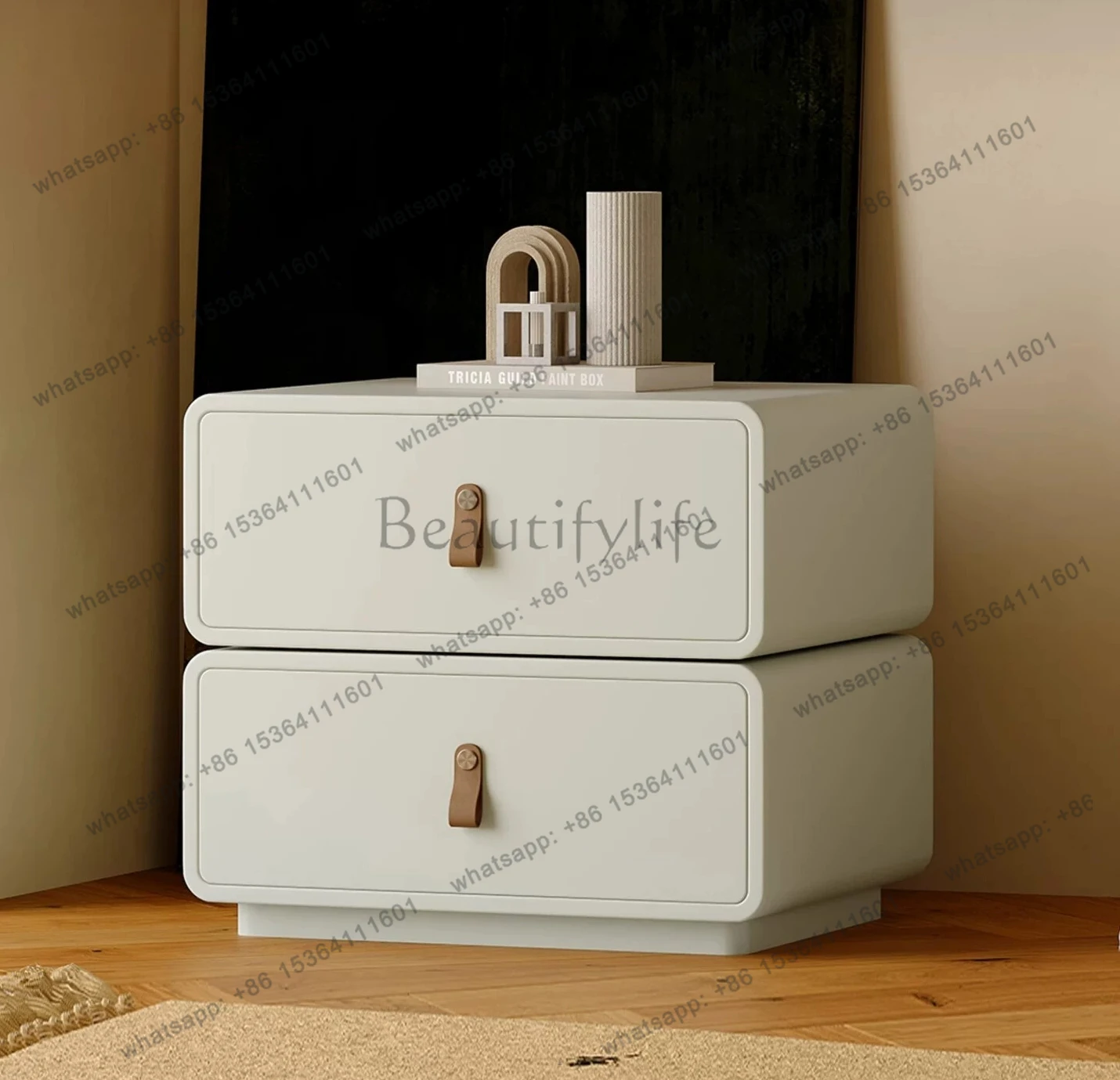 Minimalist rotating bedside table household bedroom paint storage cabinet cream wind creativity