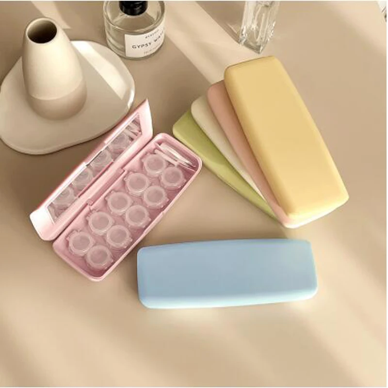 

Practical Inside 5boxs Contact Lens Case for Travel Lady Holder Storage Eye Container with Mirror Press Clamshell Lenses Box