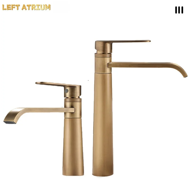 Basin Faucets Antique Bronze Bathroom Faucet Hot & Cold Brass Bathroom Sink Faucet Deck Mounted Lavotory Faucet  Mixer Water Tap
