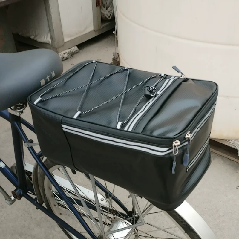 PU Leather Waterproof 15L Bicycle Rear Rack Carrier Bike Back Seat Luggage Storage Pannier Saddle Bag For Outdoor Cycling Tour