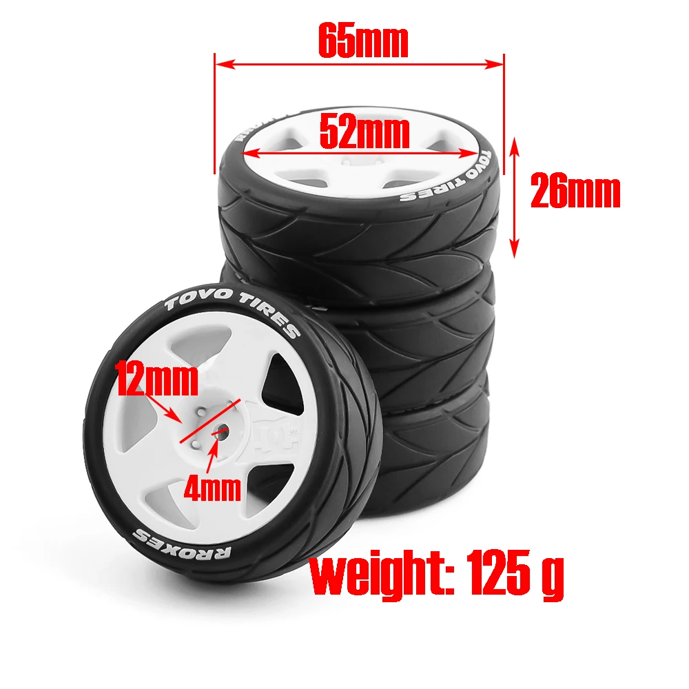 4 Uds RC 1/10 neumáticos de goma en carretera y rueda de plástico para 1/10 RC coche de rally en carretera HPI Tamiya TT01 TT02 Kyosho Wltoys
