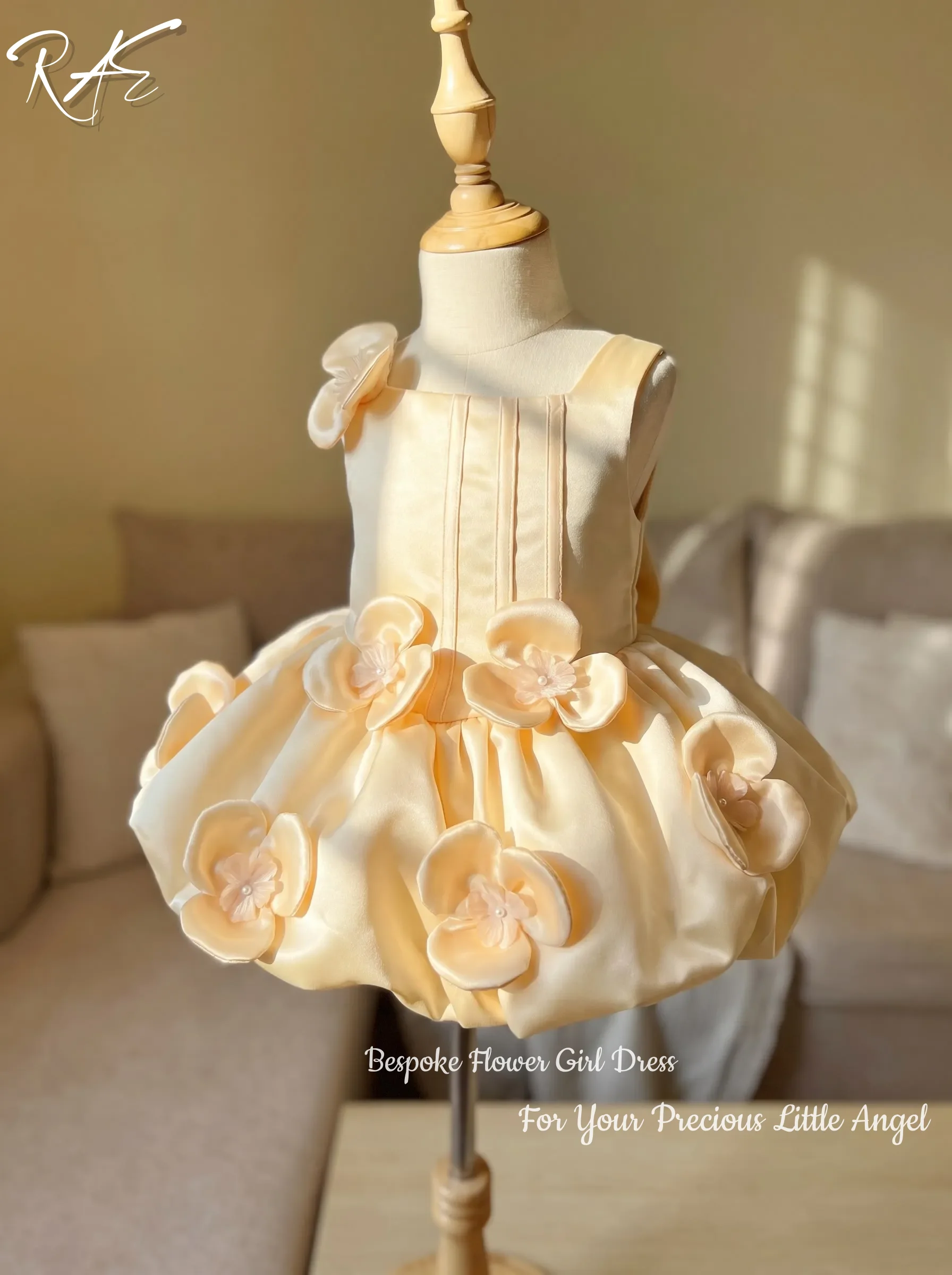 Neck Strap 3D Floral Satin Puffy Flower Girl Dress For Wedding Birthday Pageant Formal Gowns A-Line Short Kids Princess Gowns
