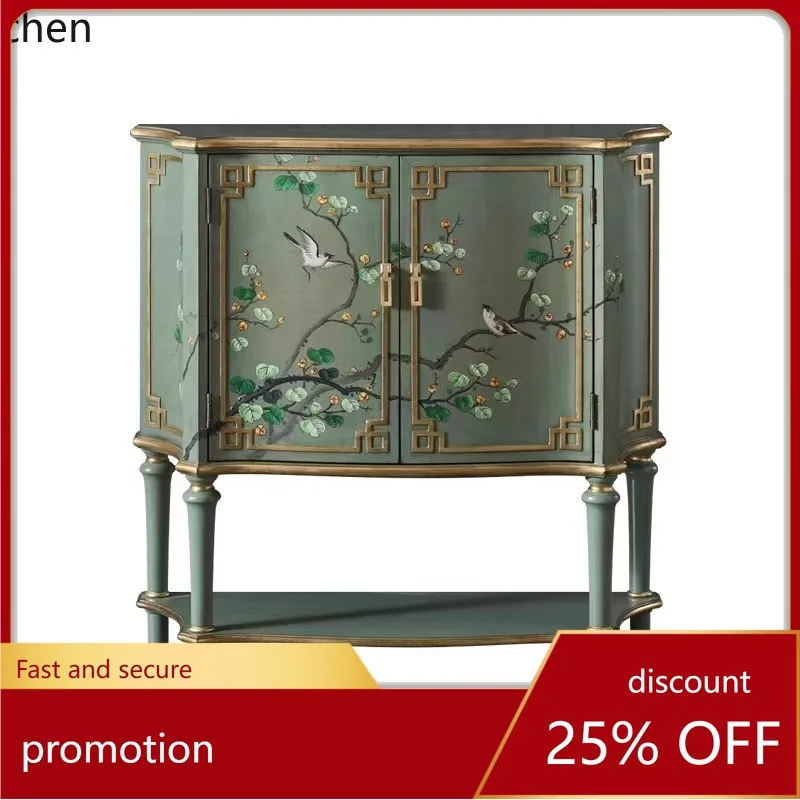 

CZ Vintage Sideboard Antique Painted European Style Decorative Cabinet Neoclassical Living Room Storage Corner Cabinet