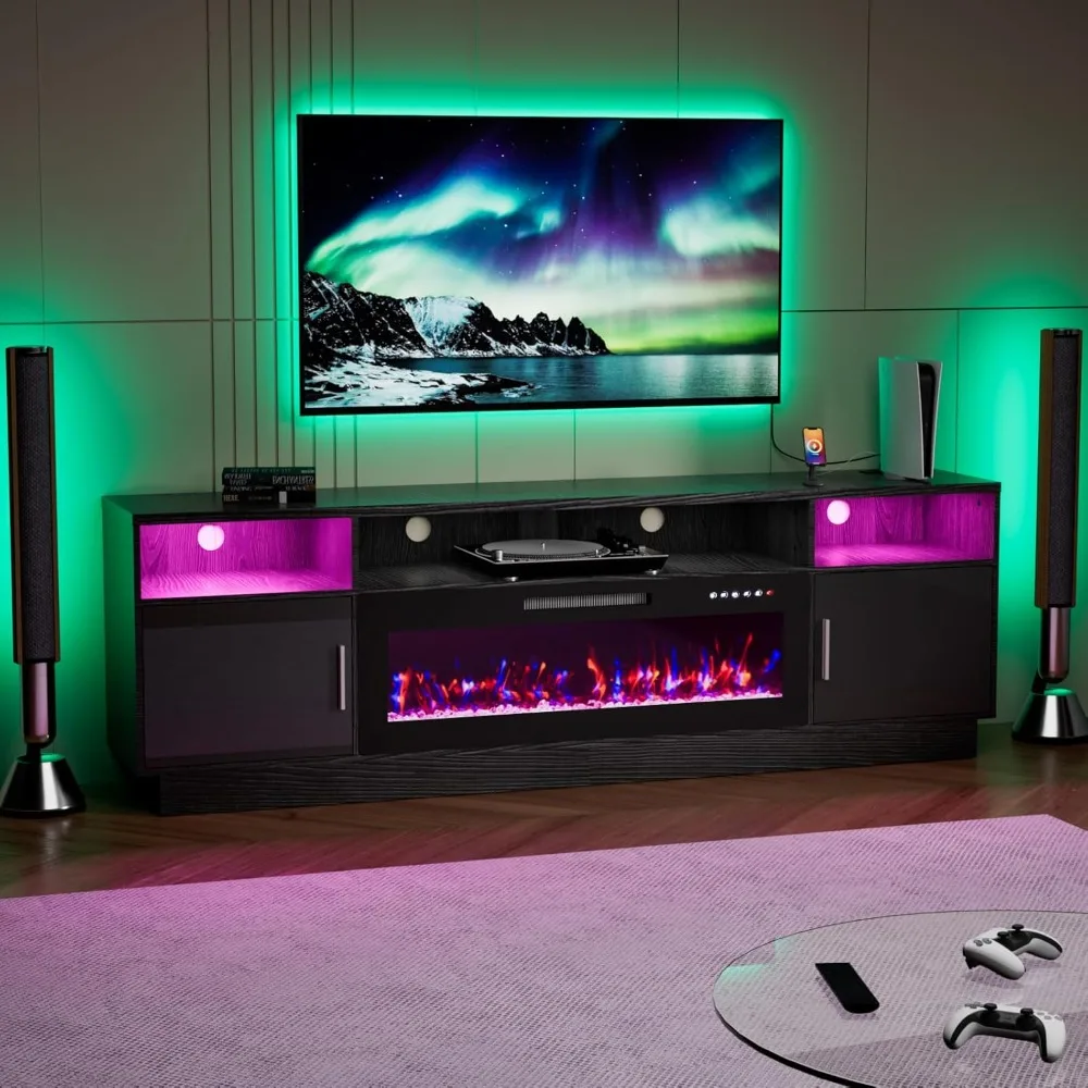 

TV Stand ,for 85+ Inch TVs, LED Entertainment Center for Living Room W/ 36" Fireplace Inserts, with Power Outlets, TV Console