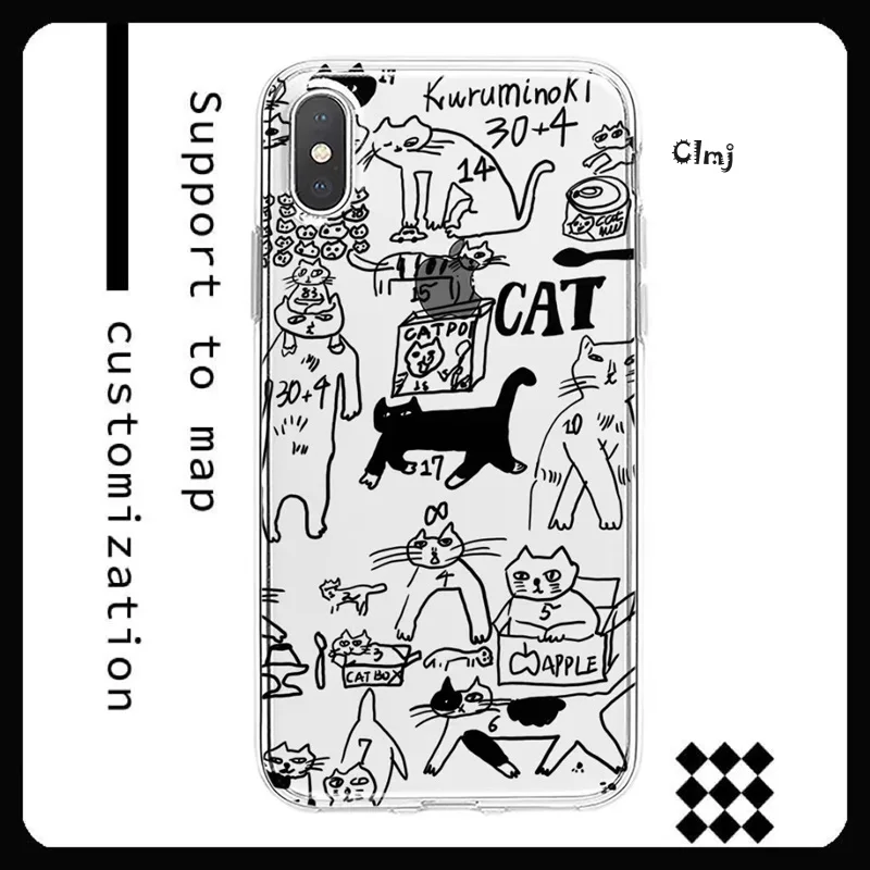 

Clmj Cartoon Cute Cat Phone Case For iPhone 13 Mini 11 12 14 Pro X XS Max XR Se 2020 7 8 Plus Silicone Soft Protective Cover INS