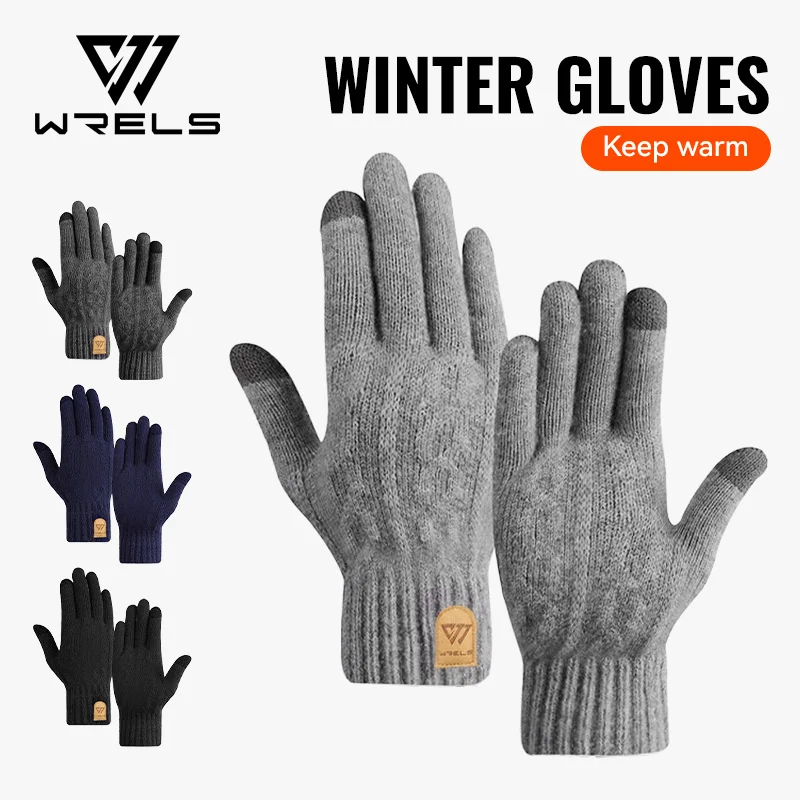 

WRELS зимние теплые перчатки, утолщенные морозостойкие вязаные велосипедные перчатки, мягкие термоперчатки на флисовой подкладке для холодной погоды для женщин и мужчин