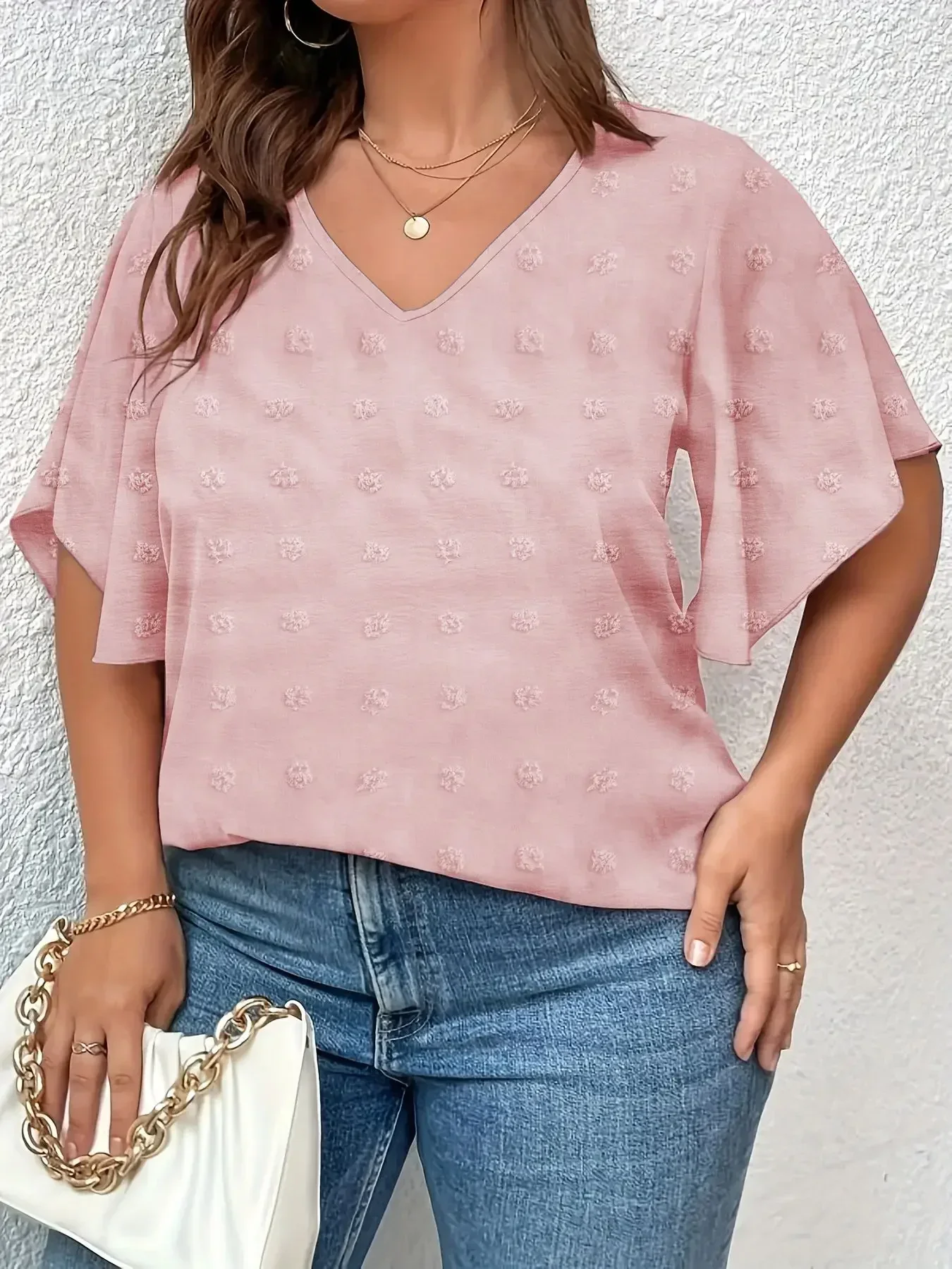 

Plus Size 1XL-5XL Women's New Summer Fashion Casual Comfortable Fashion V-neck Solid Color Short Sleeve Loose T-shirt Top