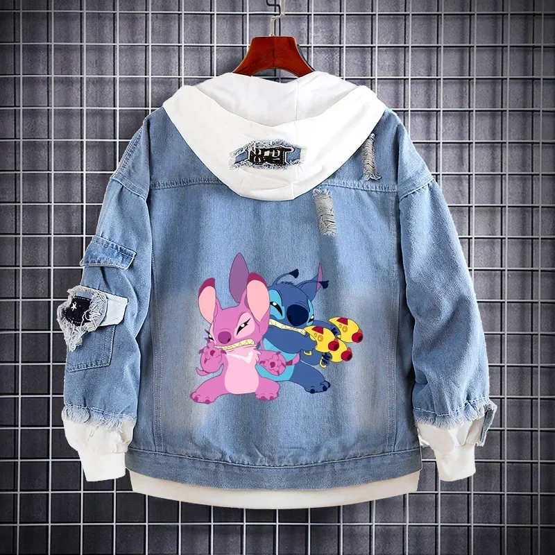 Stitch cartoon couple jacket angel hoodie co-branded fashion thin hooded cardigan denim for men and women