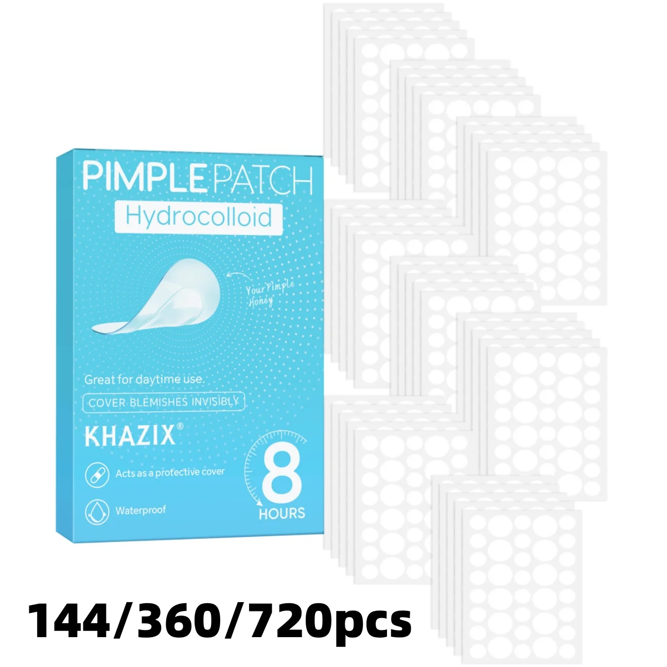 

144/360/720 pieces of facial acne patches, large size and multiple styles, genuine size, covering acne marks and blemishes.
