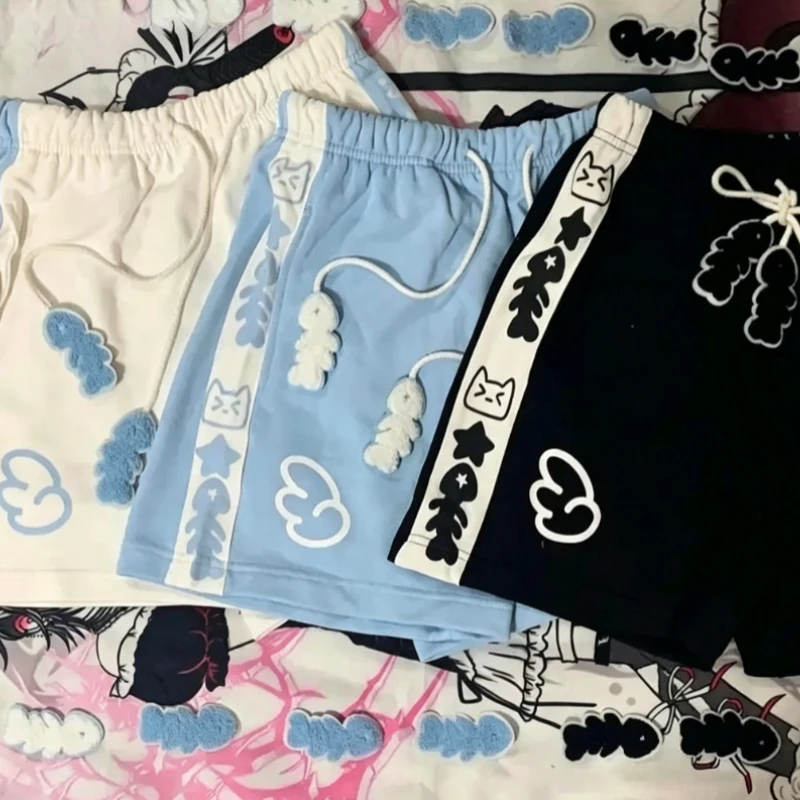 Summer Casual Fashion Women's Shorts New Japanese High Waisted Shorts Cute Cat Cartoon Pattern Cotton Short Trousers For Ladies