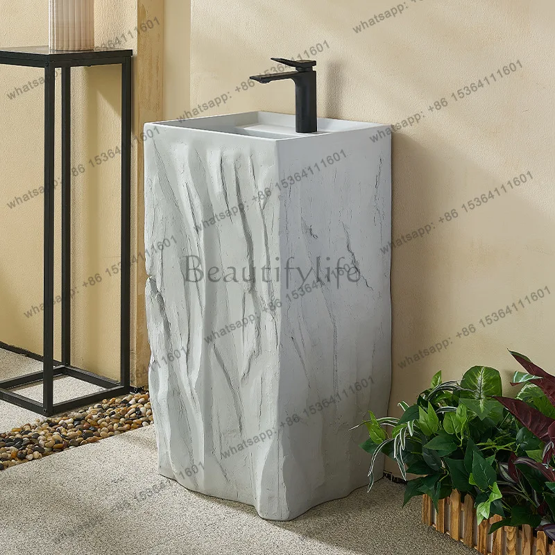 Creative special-shaped artificial stone integrated outdoor courtyard column basin art personalized floor washing table