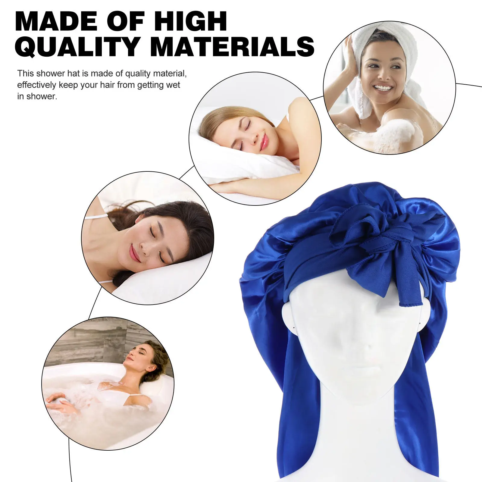 Bowknot Satin Hair Bonnet Sleeping Cap Wide Brim Elastic Band Hair Protection Large Capacity Comfortable