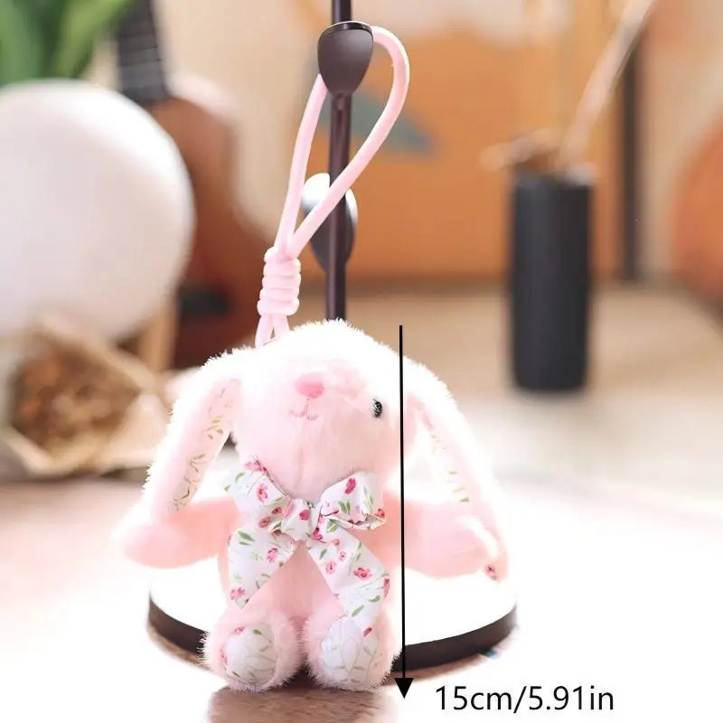 Toy Plush Cartoon Rabbit with Lop Ears, Cute Stuffed Bunny Doll, Adorable Pendant Gift for Backpack