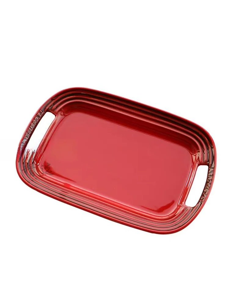 طبق سيراميك LE CREUSET بألوان رائعة، صينية مستطيلة طويلة بمقبضين، طبق عشاء، طبق حلويات، طبق عرض مربع، طبق عشاء غربي