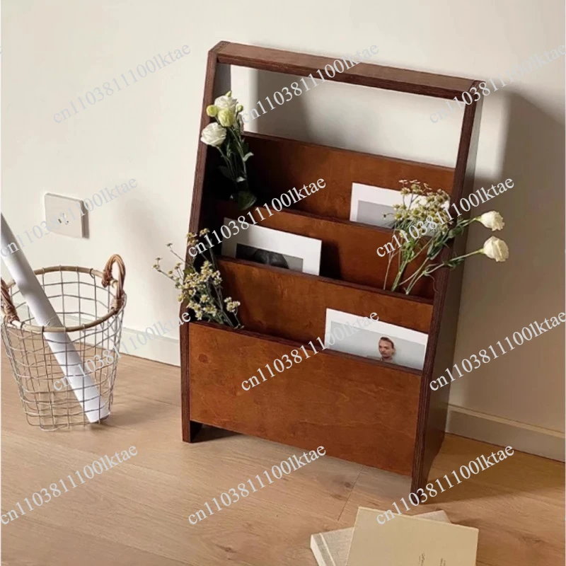 Ins Multi-layer Solid Wood Ultra-thin Small Bookshelf Household Children's Picture Book Magazine Storage Rack Against The Wall