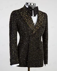 Traje brillante para hombre, Blazer de 2 piezas, un botón, cuentas doradas, diamantes, perlas, esmoquin de graduación, traje delgado para novio de boda, talla grande