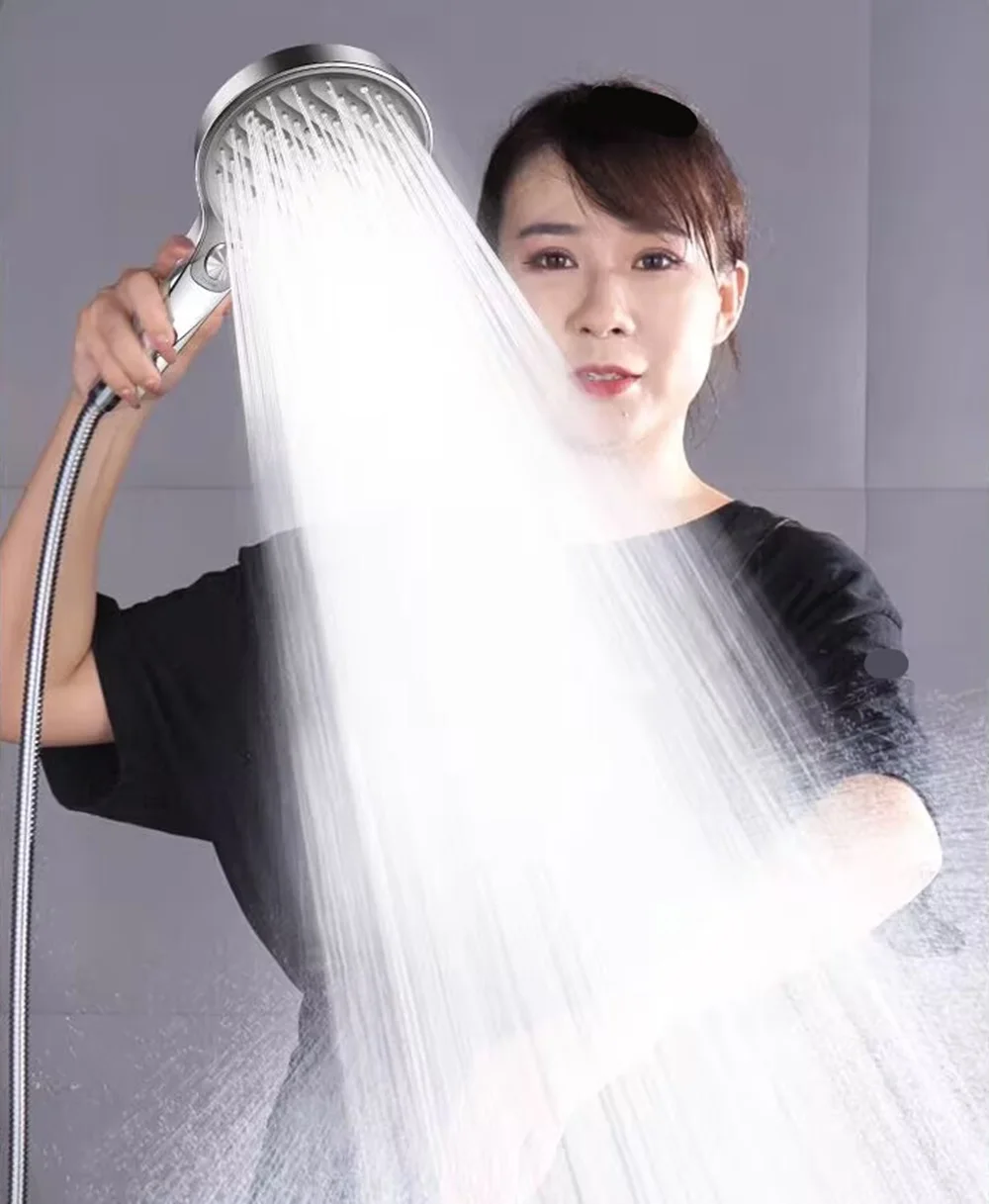 13.5cm Large Panel 4 Modes Adjustable Home Shower Head High Pressure Massage Shower Head Hose Element Set Bathroom Accessories