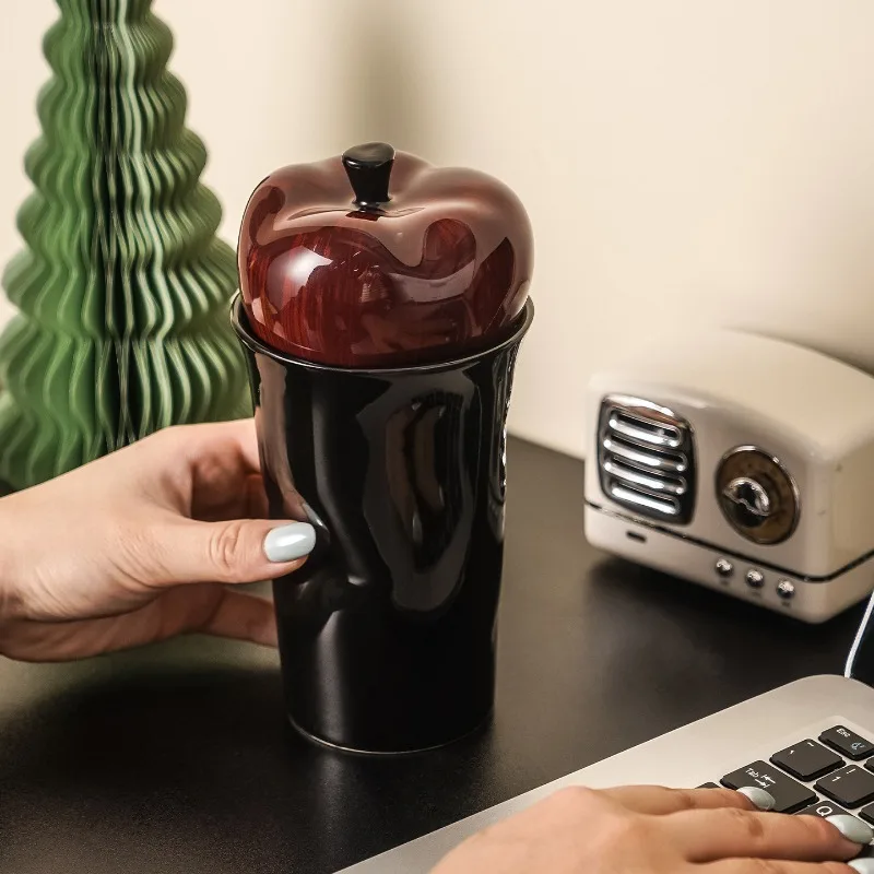 

Керамическая кружка для кофе с крышкой в виде яблока, ретро-чашка для чая и воды, креативная кружка для молочного напитка, большая чашка для пива, вина, праздничные принадлежности, рождественский декор