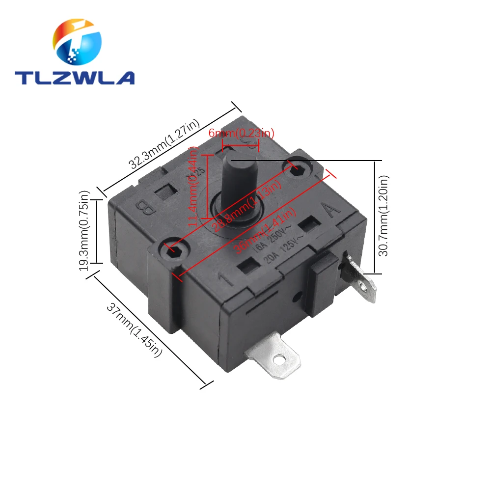 Electric Room Heater Position 2Pin 3Pin 5Pin Rotary Switch Selector AC 250V 16A Radiator