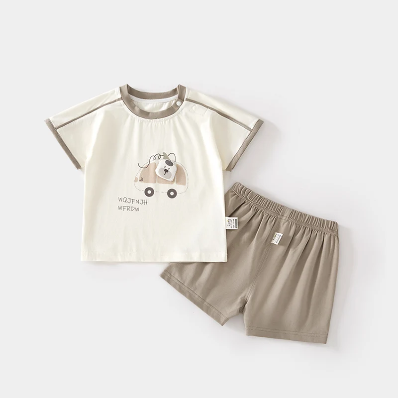 Baby Short-Sleeved T-shirt Suit Home Wear Thin Ice Skin Cotton Summer Children's Shoulder Open Shorts Loose Baby Outerwear 5
