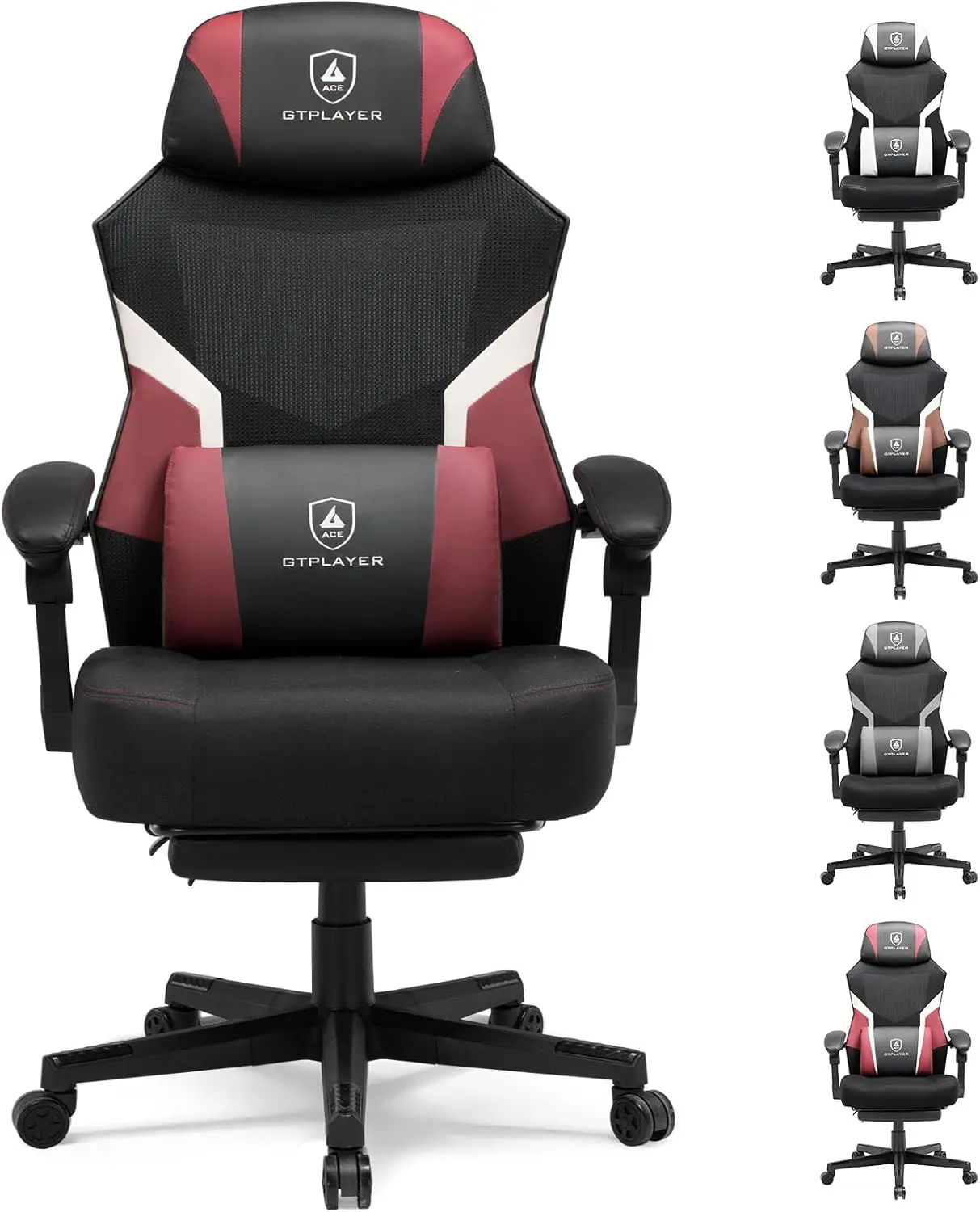 Mesh Gaming Chair with Footrest, Ergonomic Office Chair for Adults, 300lbs Capacity, Red