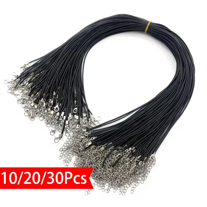 10/20/30 szt. 45cm czarne skórzane pleciona lina naszyjniki z 5cm przedłużka do łańcuszka z karabińczyk sznurek łańcuszkami na biżuterię DIY