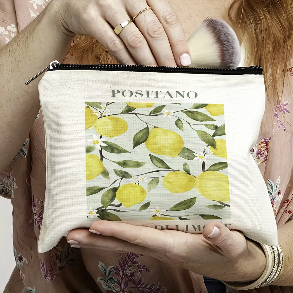 

Positano Lemon Flower Cosmetic Bag Double Print Floral Girl Makeup Bags Wedding Lady Handbag Women Wallet Children Storage Pouch