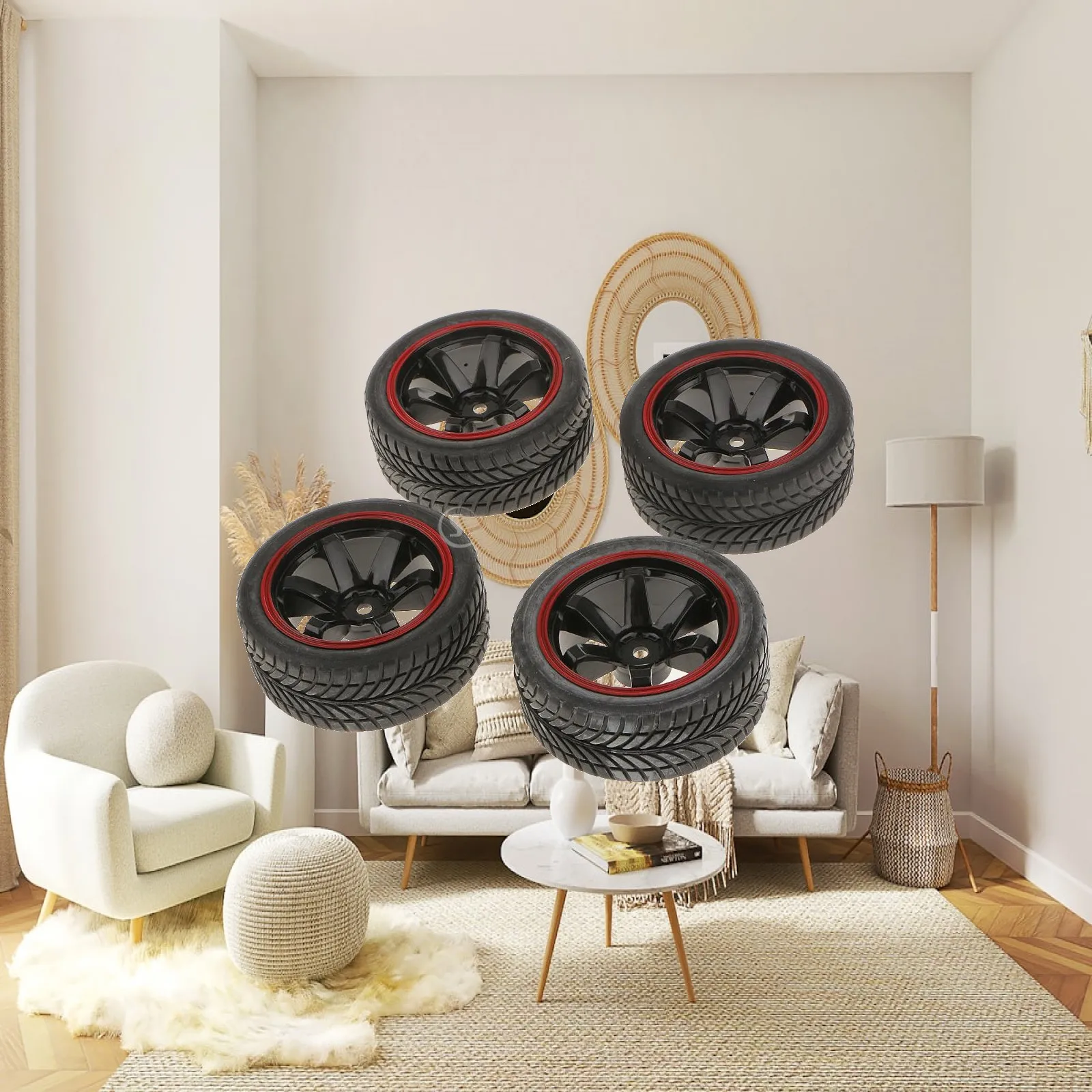 RC Car 4 Wheel Rim 5 Spoke Design High Quality Rubber Tire Set for HSP 1 10 Racing Drift Car Accessories