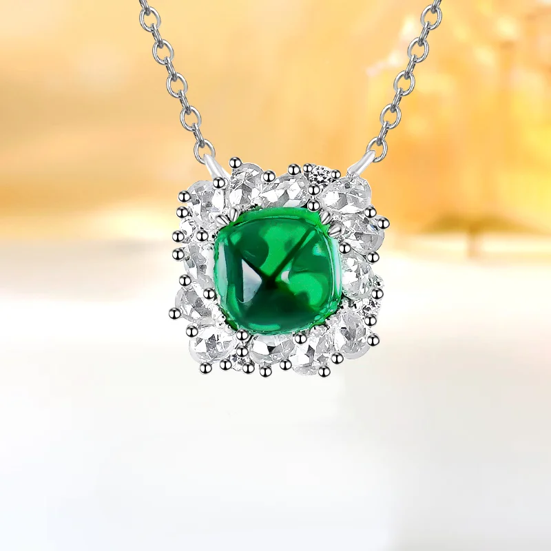 New 925 Sterling Silver Sugar Tower Pendant Set with High Carbon Diamond Versatile Style Grandmother Green Jewelry Women