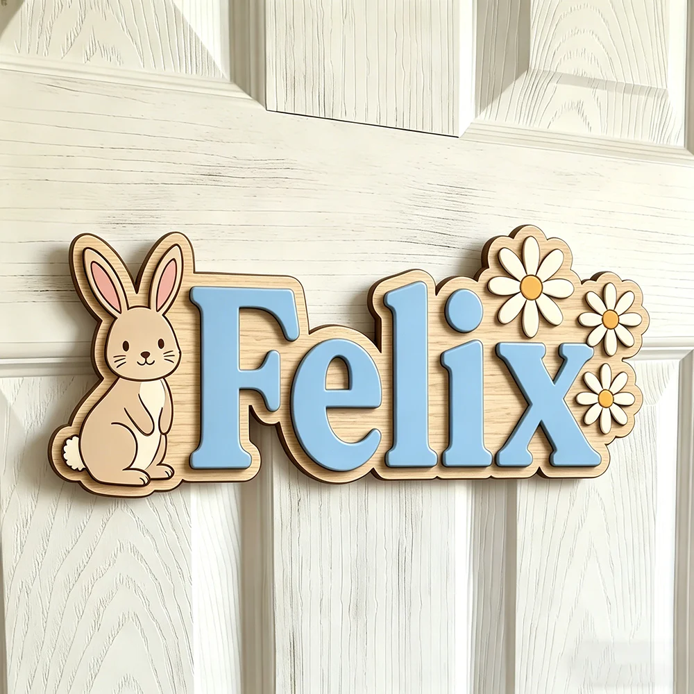 Whimsical Rabbit & Flower Custom Name Plaque for The Dearest Baby, Unisex Floral Nursery Wall Decor