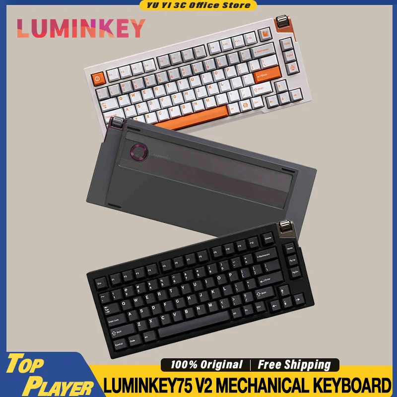

Luminkey75 v2 Механическая клавиатура Индивидуальный переключатель с возможностью горячей замены Алюминиевый корпус с ЧПУ Ручка управления BT 2,4G Беспроводная раскладка 75%