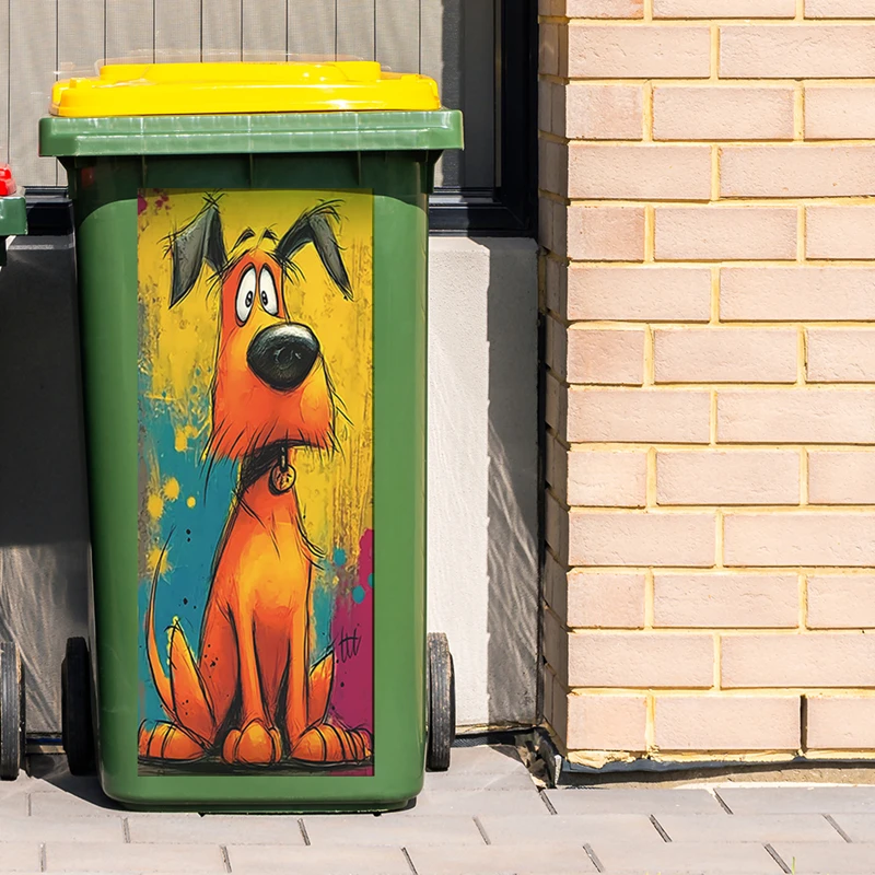 Outdoor Rubbish Bin Decoration Adorable Watercolor Baby Dog Vinyl Mural Stickers Sun-proof for Home Pet Store Rooms Wall Decals